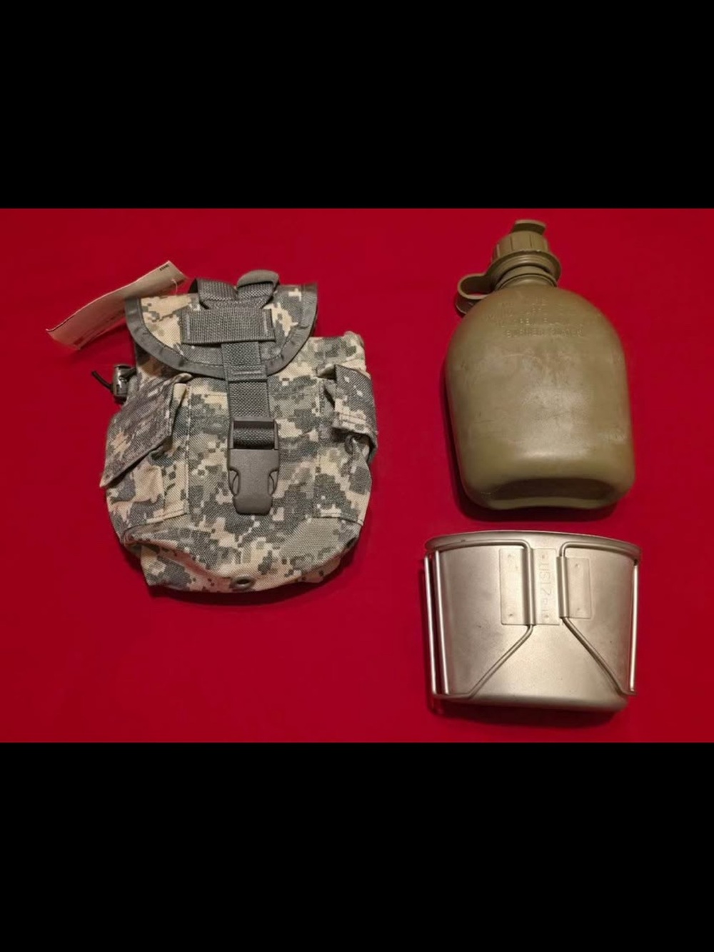 USGI Military 3 Pc Set 1QT OD Canteen w MOLLE ACU Pouch Cover & Stainless Cup